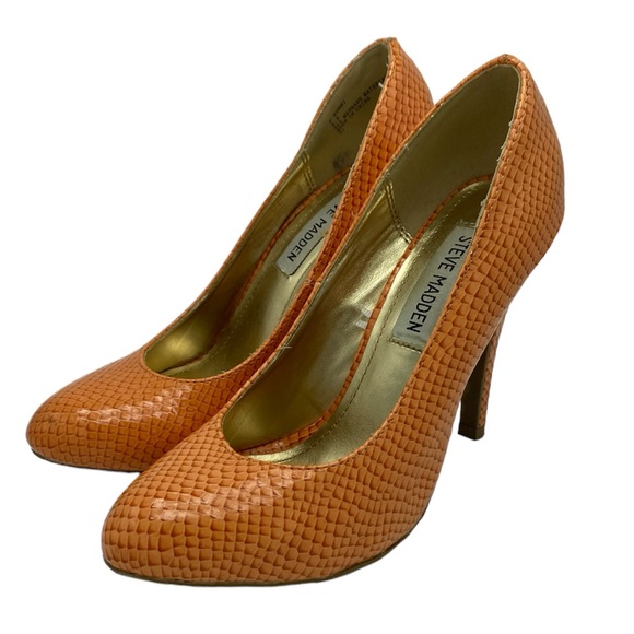 🔥5 for $20🔥 Steve Madden Orange Ronni Faux Snakeskin Stiletto Heels Size 6.5 - Picture 2 of 16